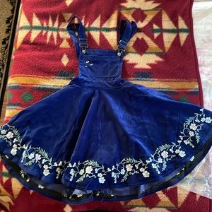 Jesters Blue embroidery Denim Overall Dress